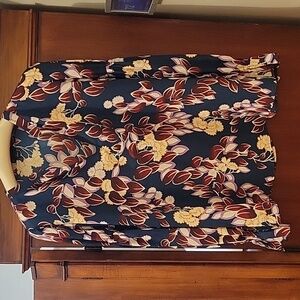 ANN TAYLOR | Blue Long Sleeve Floral Print V-neck Blouse Office - size S